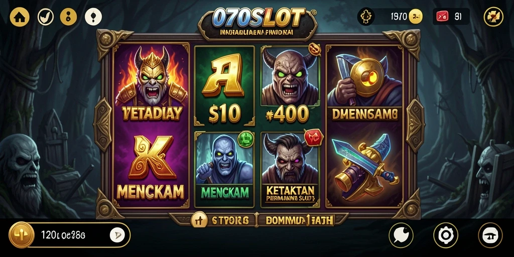 Screenshot gameplay 070SLOT menampilkan suasana mencekam dan elemen horor.