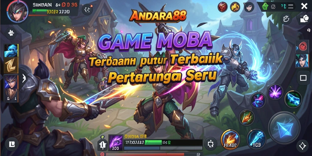 Tampilan seru dari gameplay MOBA ANDARA88 dengan pertarungan tim yang dinamis.
