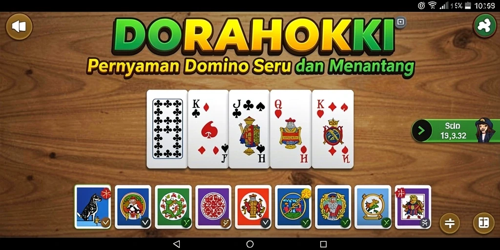 Tampilan utama DORAHOKI menampilkan gameplay domino yang menarik.