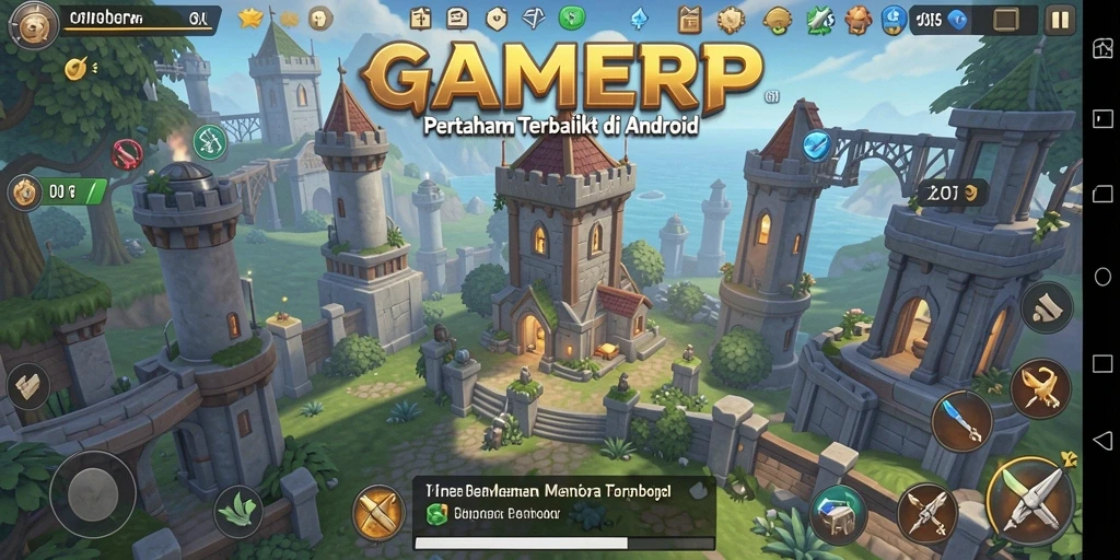 Gameplay menegangkan di GAMERP dengan menara yang melindungi dari berbagai musuh.