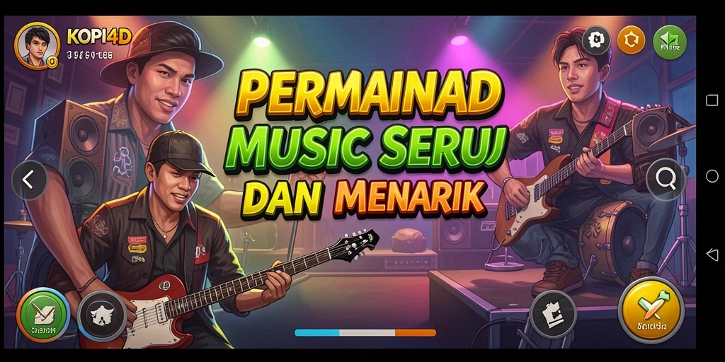 Screenshot utama KOPI4D menampilkan gameplay musik yang dinamis dan menarik.