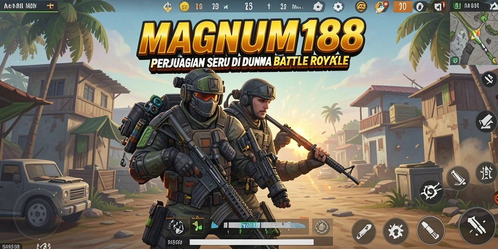 Screenshot utama MAGNUM188 menampilkan pertempuran mendebarkan di Battle Royale.