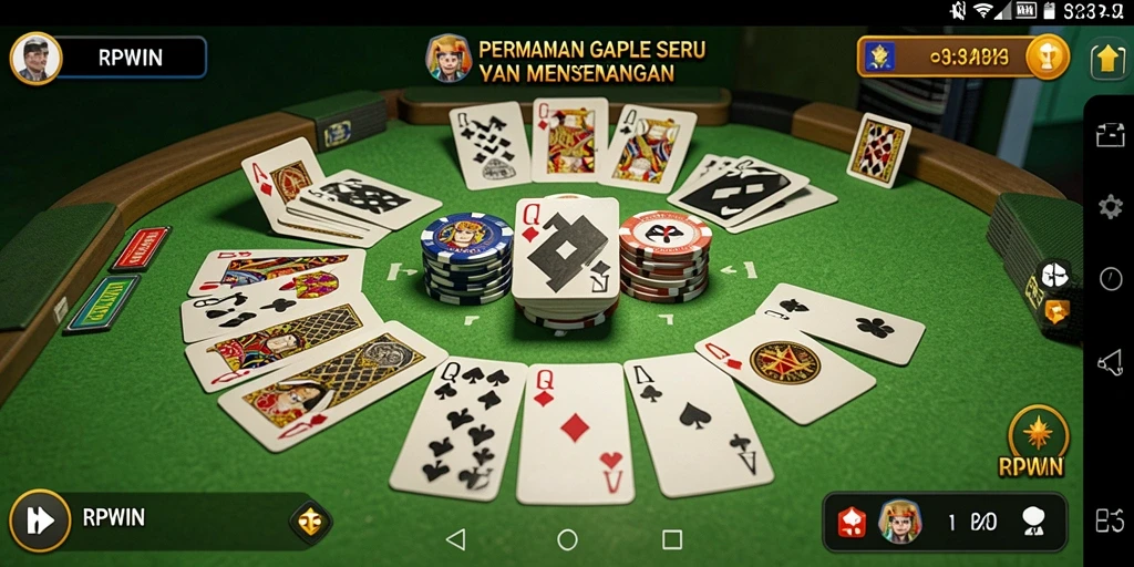 Screenshot utama RPWIN menampilkan aksi seru permainan Gaple.