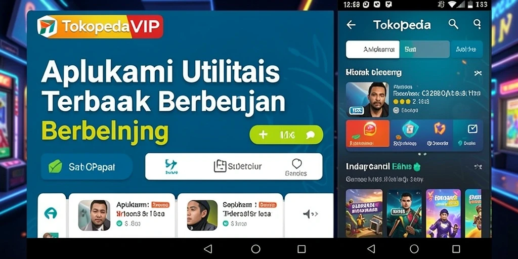 Screenshot utama TOKOPEDIAVIP menampilkan fitur pencarian dan rekomendasi produk.