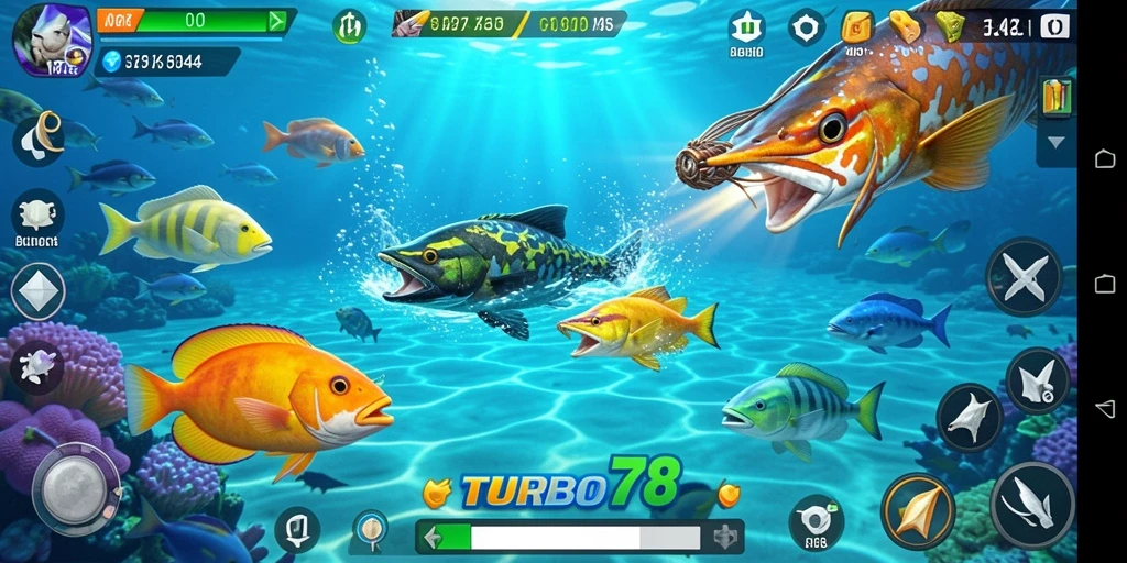 Tampilan gameplay Tembak Ikan TURBO78 yang seru dan menantang.