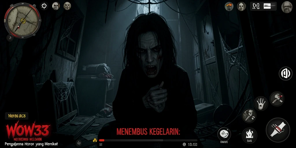 Tangkapan layar gameplay WOW33 menampilkan suasana horor yang mendalam.